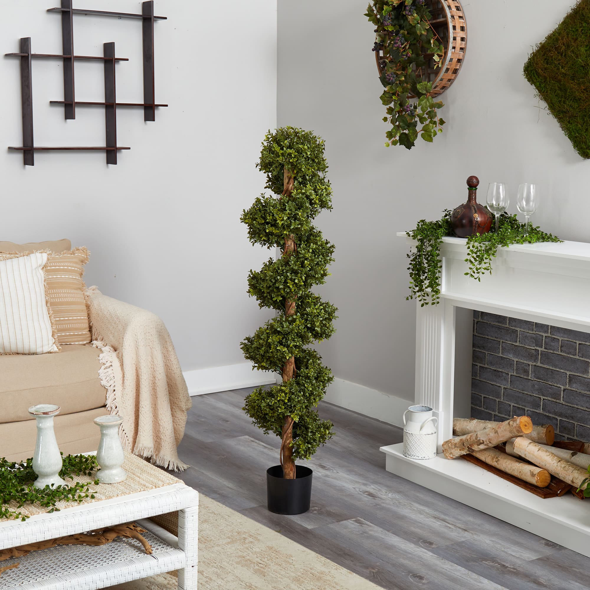 5ft. Potted UV Resistant Spiral Boxwood Topiary Tree